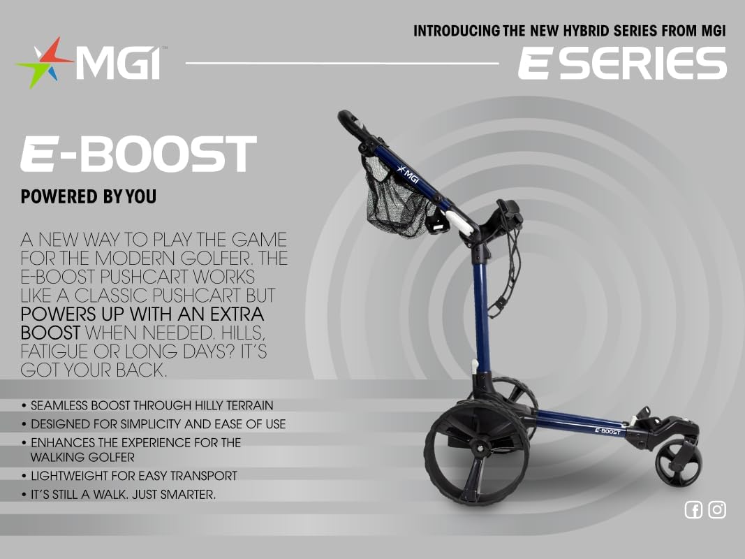 MGI E-Boost Electric Assist Push Golf Cart, Matte-Navy