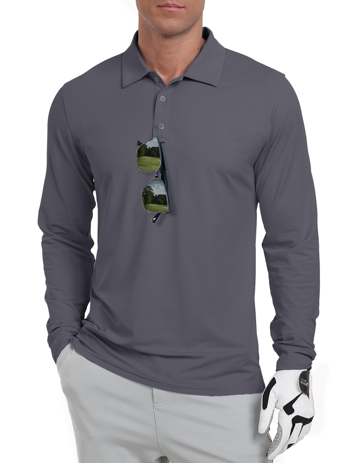Askdeer Men's Long Sleeve Golf Polo Shirts Lightweight UPF 50+ Performance Collar Shirts Summer Casual Tee