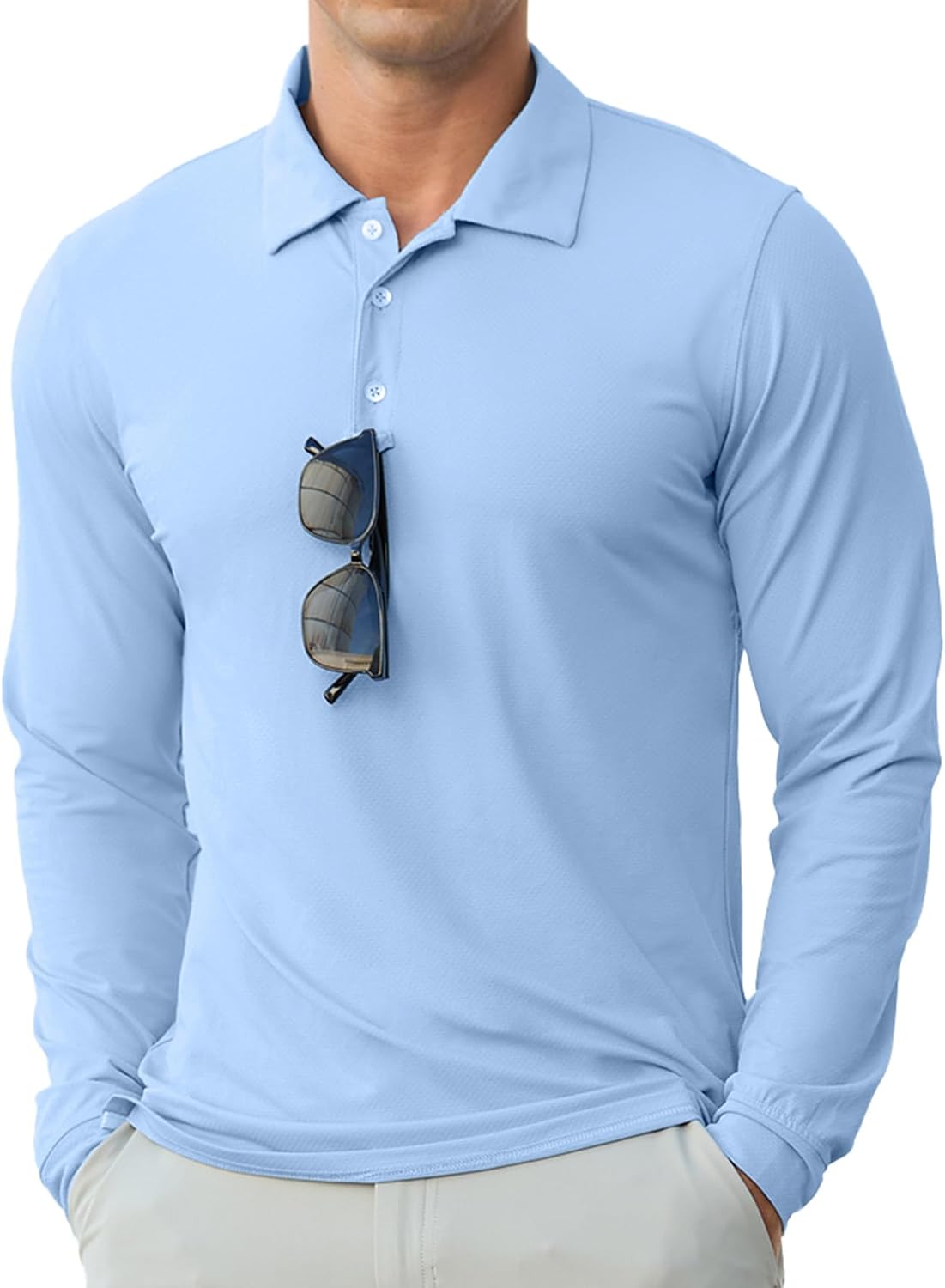 Askdeer Men's Long Sleeve Golf Polo Shirts Lightweight UPF 50+ Performance Collar Shirts Summer Casual Tee