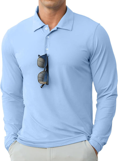 Askdeer Men's Long Sleeve Golf Polo Shirts Lightweight UPF 50+ Performance Collar Shirts Summer Casual Tee