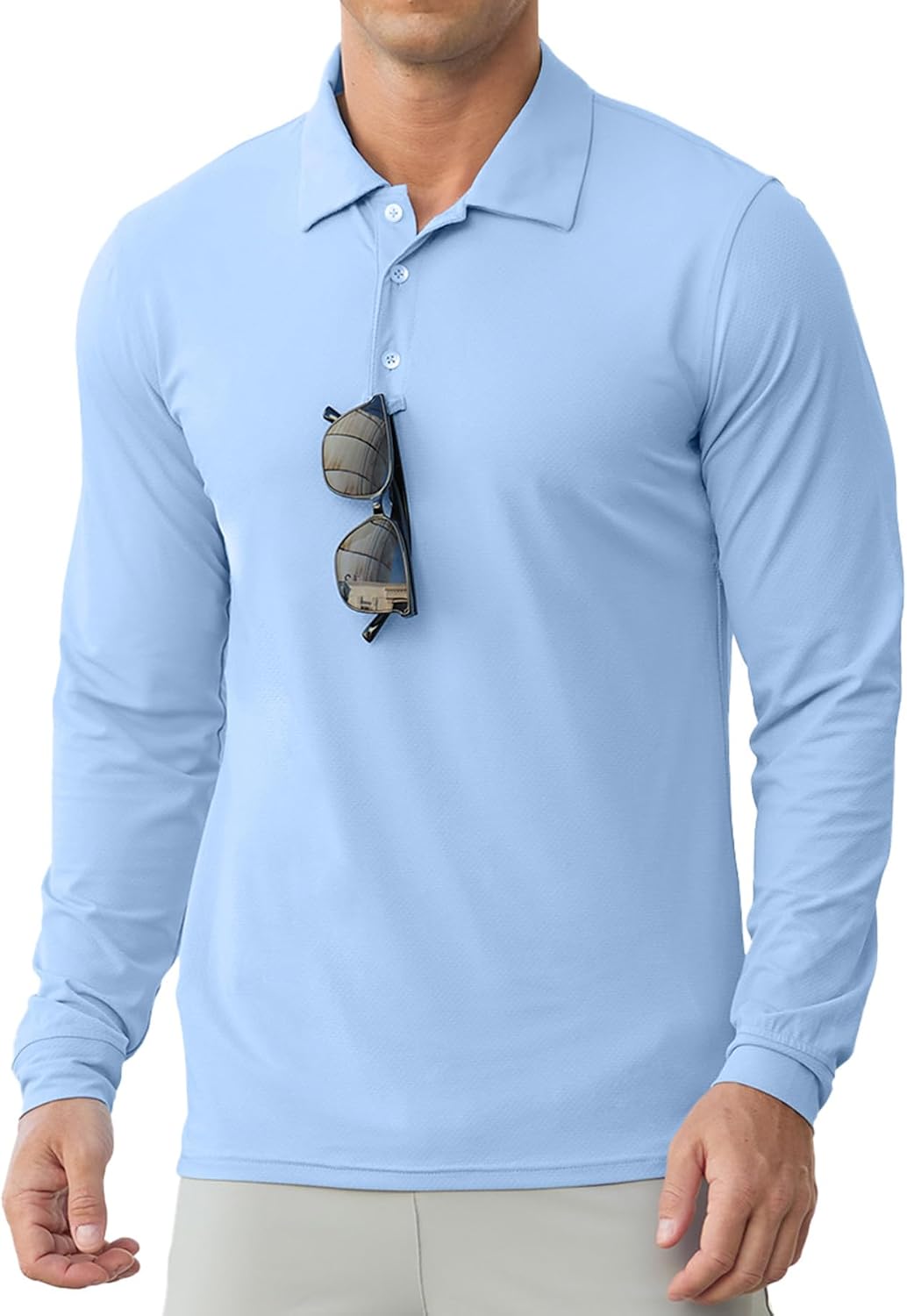 Askdeer Men's Long Sleeve Golf Polo Shirts Lightweight UPF 50+ Performance Collar Shirts Summer Casual Tee