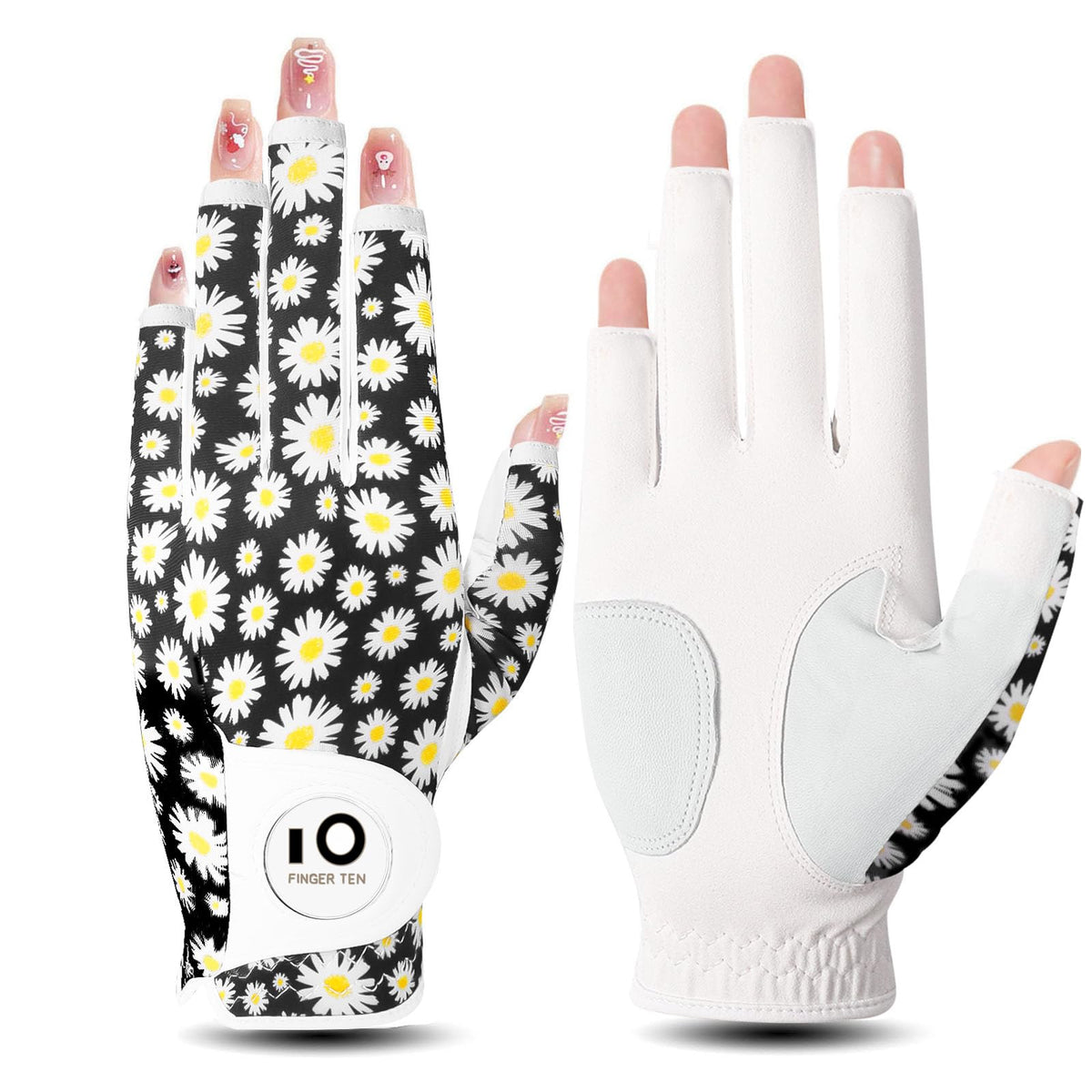 FINGER TEN Women's Golf Gloves Breathable Flexible Polyester Black Pair Size S--Golf World-Golf World