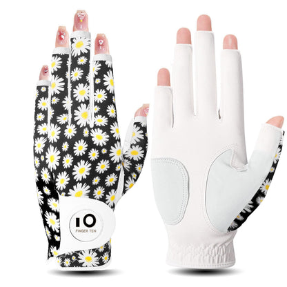 FINGER TEN Women's Golf Gloves Breathable Flexible Polyester Black Pair Size S--Golf World-Golf World