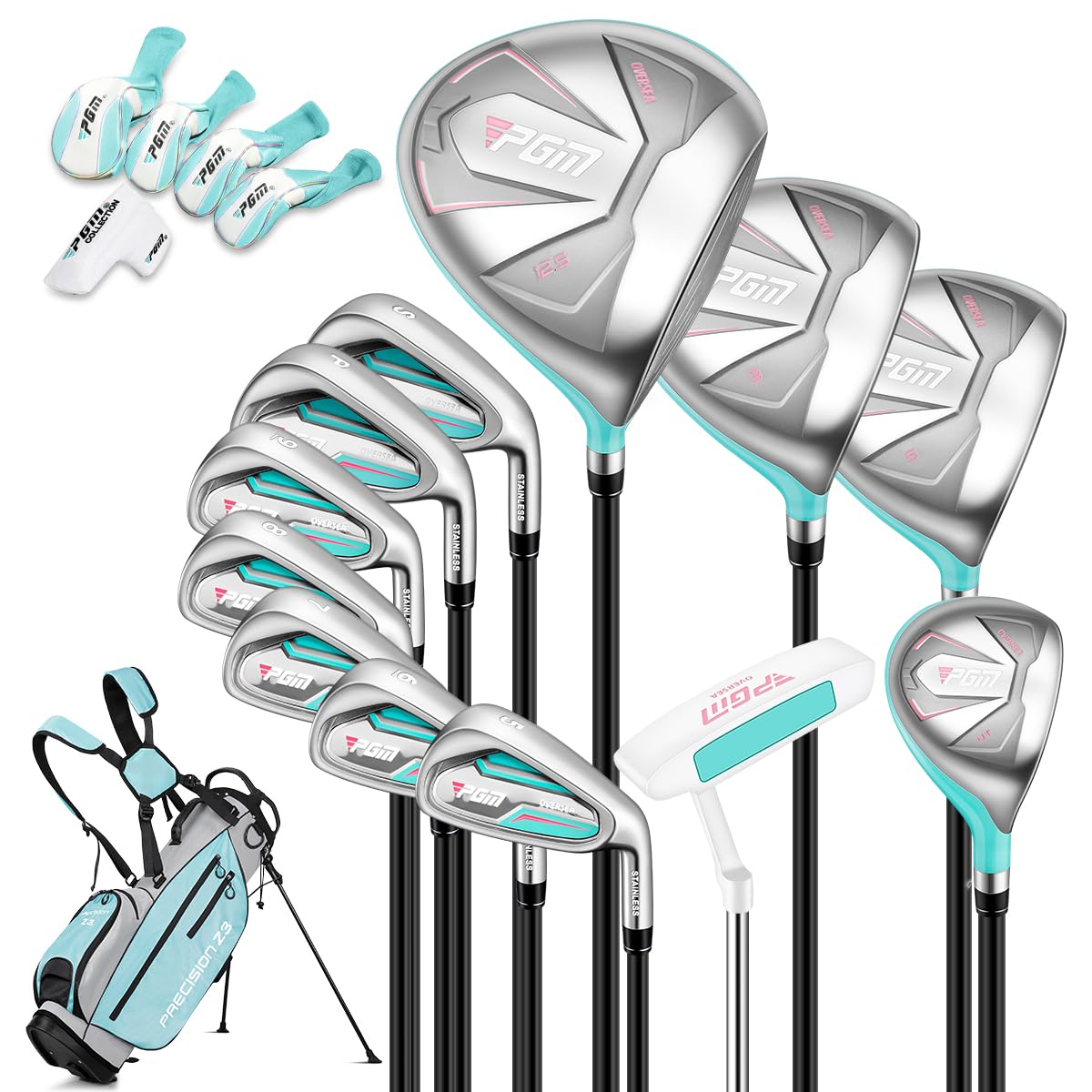 PGM Ladies Left Handed 9 Piece Golf Club Set With Pink Stand Bag--Golf World-Golf World