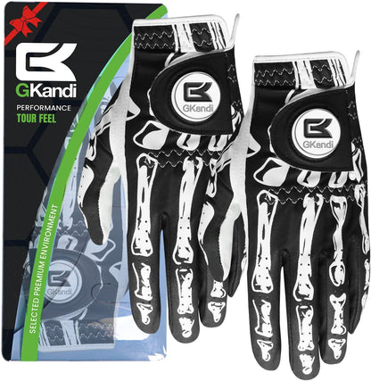 GKandi Mens Golf Gloves 2 Pack All Weather Grip Leather Small Left Hand--Golf World-Color:Black-Size:Small (Worn On Left Hand)-Golf World