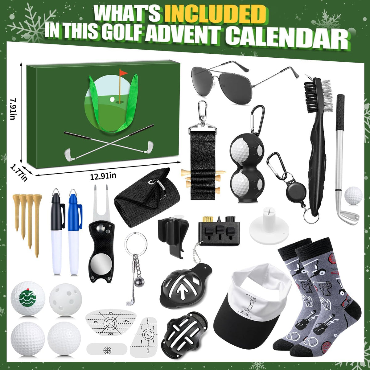 MOVINPE Golf Advent Calendar 2026 for Men Teen Boys, 24 Days of Golf Accessories & Essentials, Christmas Countdown Gifts for Golf Lovers Players Beginners Clubs Markers Brush