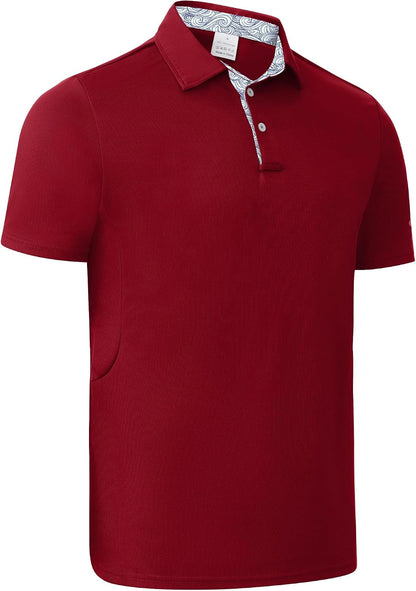 3 Pack Men's Quick Dry Polo Shirts, Moisture Wicking Short Sleeve Golf Shirts for Men with Glasses Holder