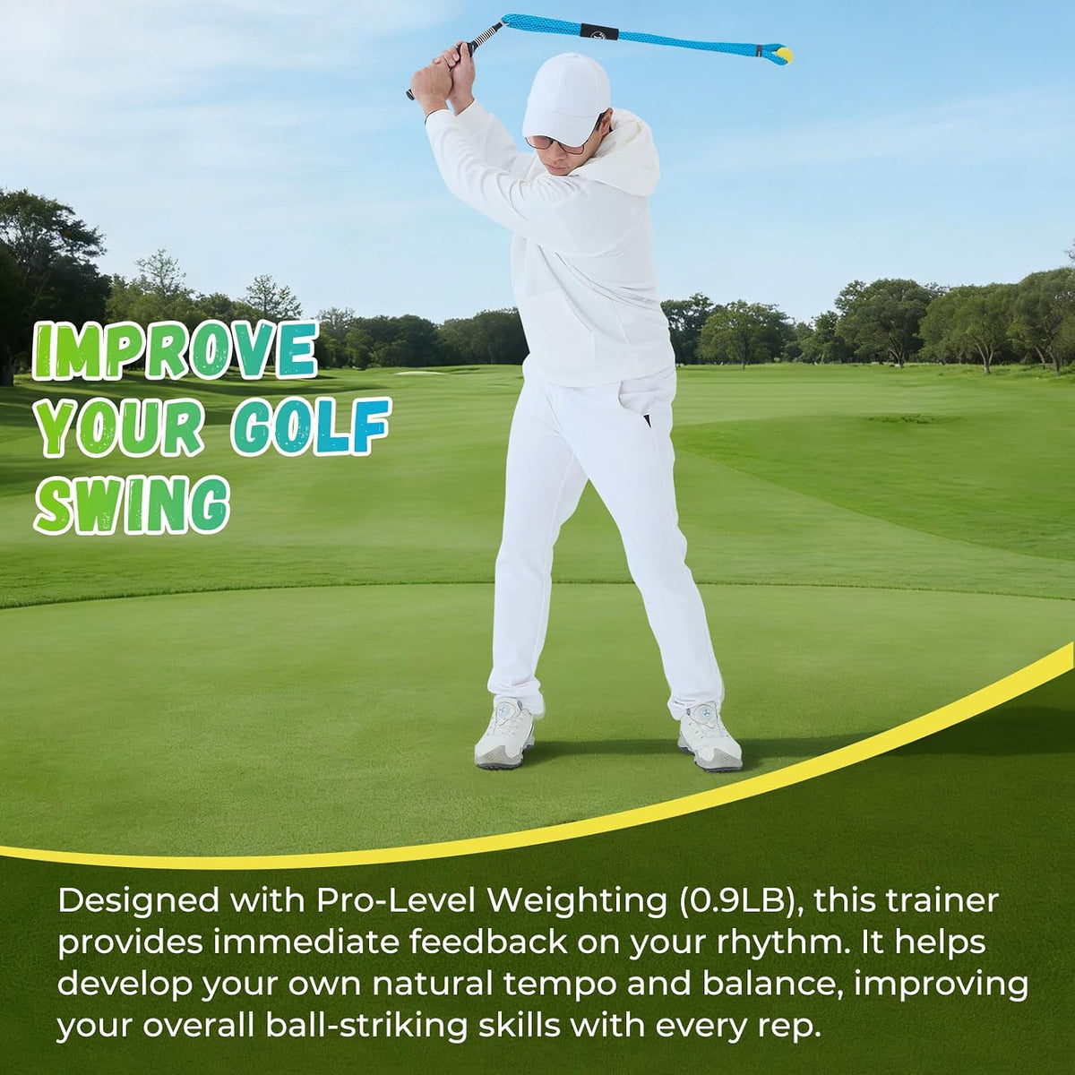Golf Rope Swing Trainer, Professional Golf Swing Rope Training Aid to Improve Speed, Tempo, Rhythm, Flexibility and Strength, Golf Warm-Up Practice Equipment for Golfers of All Levels