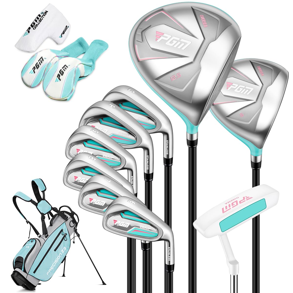 PGM Ladies Left Handed 9 Piece Golf Club Set With Pink Stand Bag--Golf World-Size:9 Piece Clubs-Style:Right-Handed-Golf World