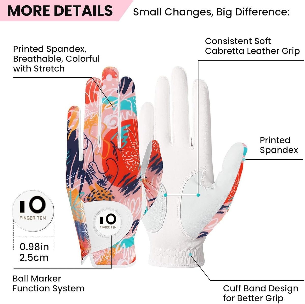 FINGER TEN Women's Golf Gloves Breathable Flexible Polyester Black Pair Size S--Golf World-Golf World