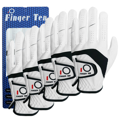 FINGER TEN 3X Large Golf Gloves for Men Left or Right Hand 5 Pack White--Golf World-Size:X-Large-Style:Worn on Left Hand for Right-Handed Golfer-Golf World