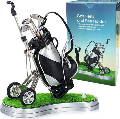 Golf Pen Holder Desk Organizer Gifts for Men Dad Boss--Golf World-Style:Golf Bag w/Cart-Golf World