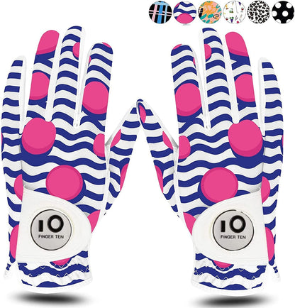 FINGER TEN Women's Golf Gloves Breathable Flexible Polyester Black Pair Size S--Golf World-Color:Blue-Size:M,Pair(Left & Right)-Golf World