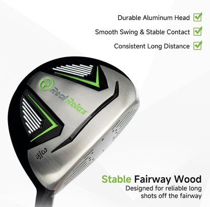 Real Relax 15 Piece Golf Club Set for Men and Women Right Handed Green--Golf World-Golf World