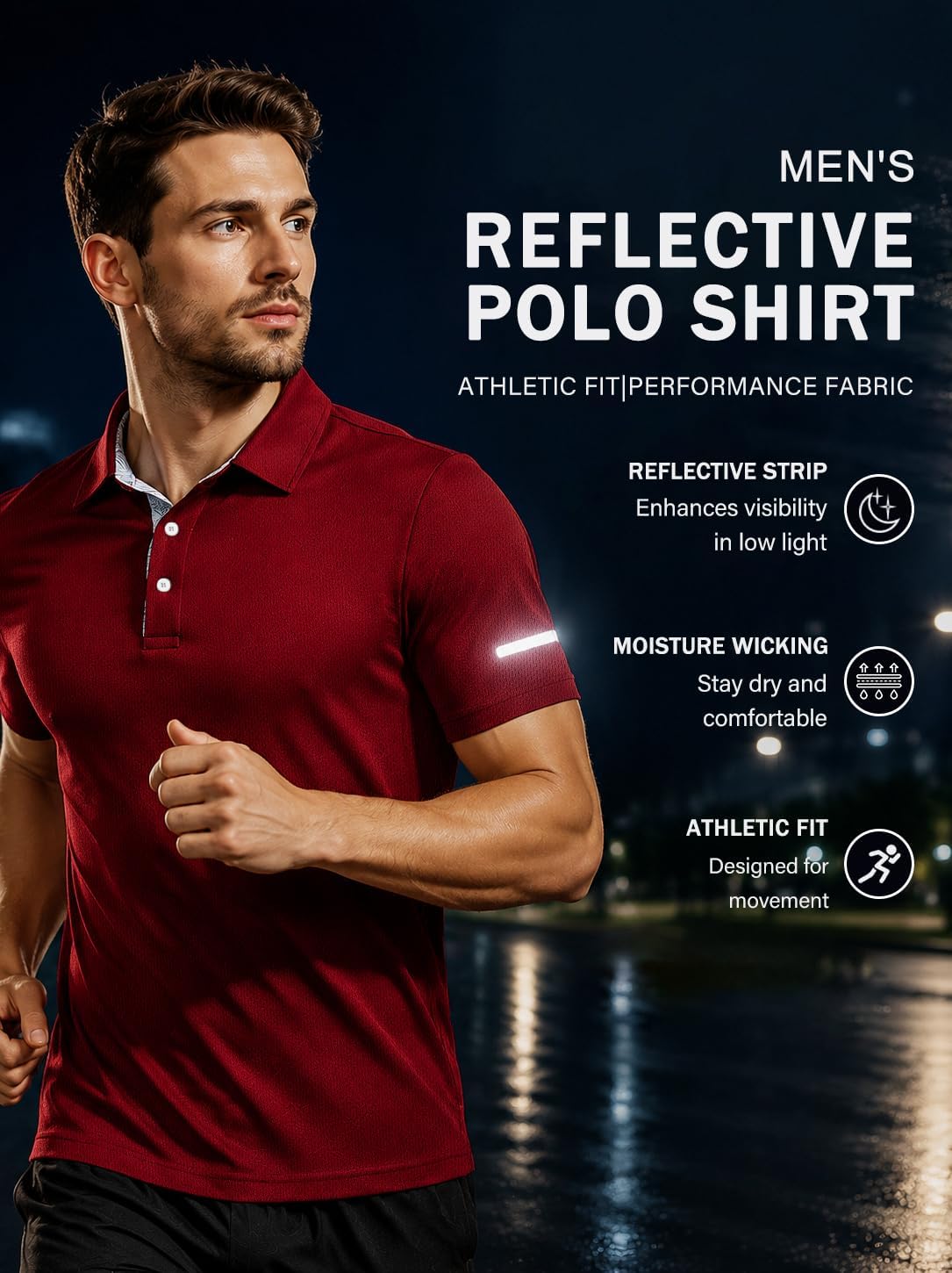 3 Pack Men's Quick Dry Polo Shirts, Moisture Wicking Short Sleeve Golf Shirts for Men with Glasses Holder