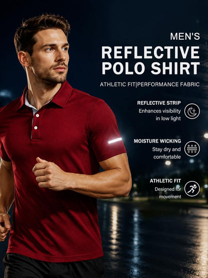 3 Pack Men's Quick Dry Polo Shirts, Moisture Wicking Short Sleeve Golf Shirts for Men with Glasses Holder