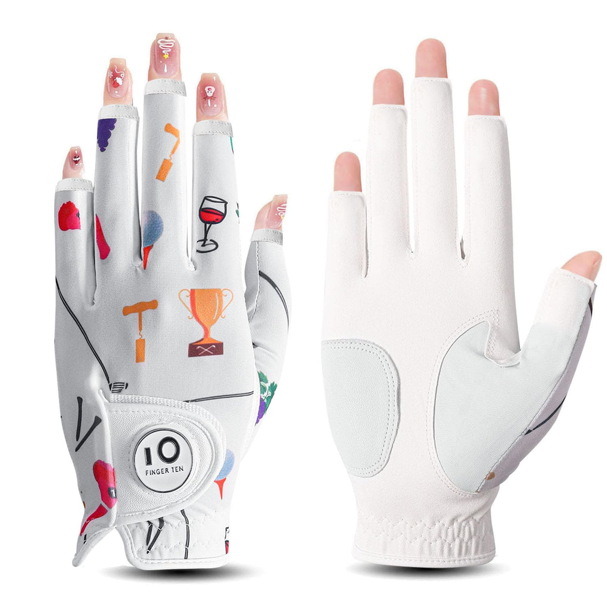 FINGER TEN Women's Golf Gloves Breathable Flexible Polyester Black Pair Size S--Golf World-Color:H Wine-Size:M,Pair(Left & Right)-Golf World