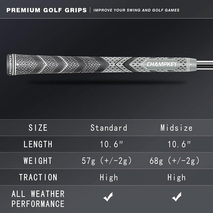 CHAMPKEY Professional Hybrid Golf Grips 13 Pack - Come with All Repair Kits - All Weather Performance and High Feedback Golf Club Grips