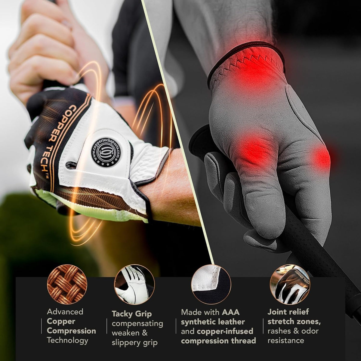 Copper Tech Men's Copper Compression Golf Gloves 2 Pack Left or Right Hand--Golf World-Golf World