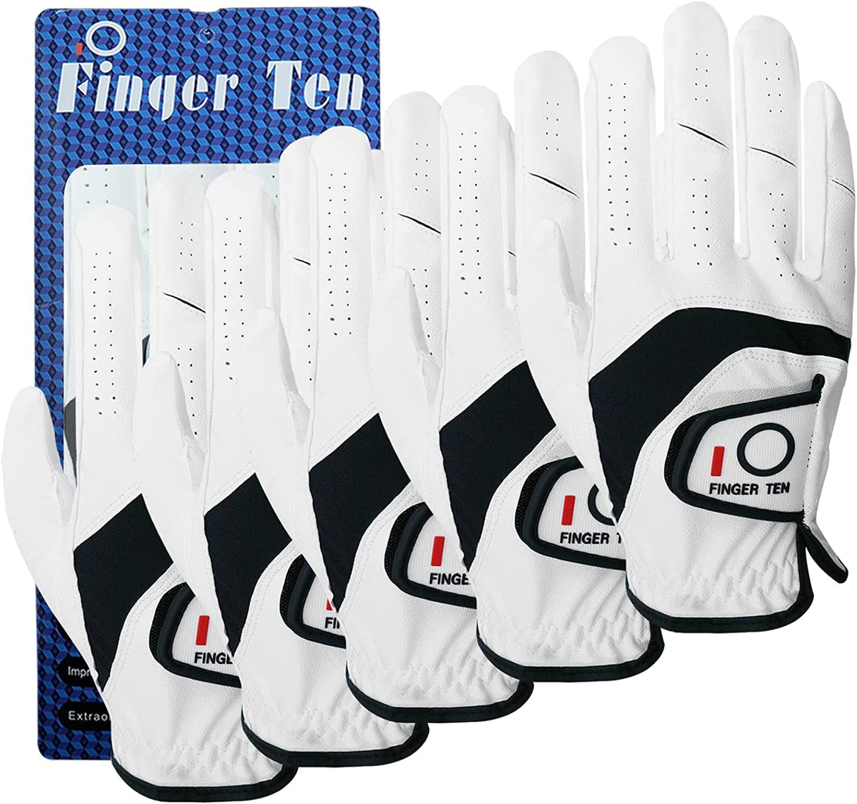 FINGER TEN 3X Large Golf Gloves for Men Left or Right Hand 5 Pack White--Golf World-Golf World