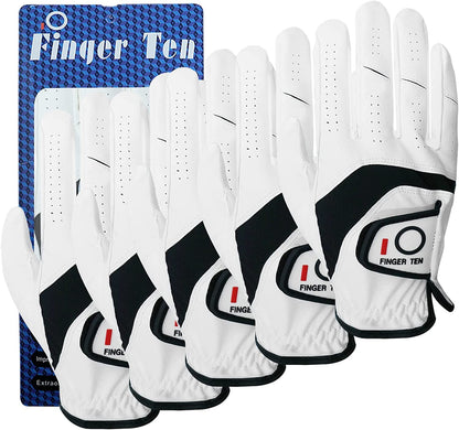 FINGER TEN 3X Large Golf Gloves for Men Left or Right Hand 5 Pack White--Golf World-Golf World