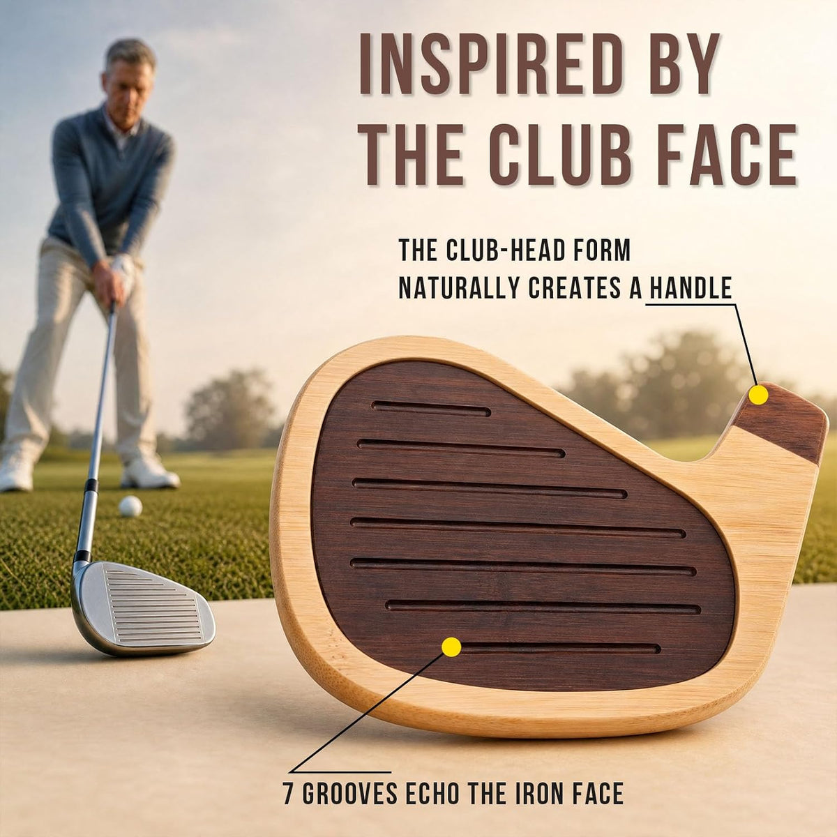 Golf Coasters for Drinks, 4 Pack Bamboo Golf Club Head Coaster Set