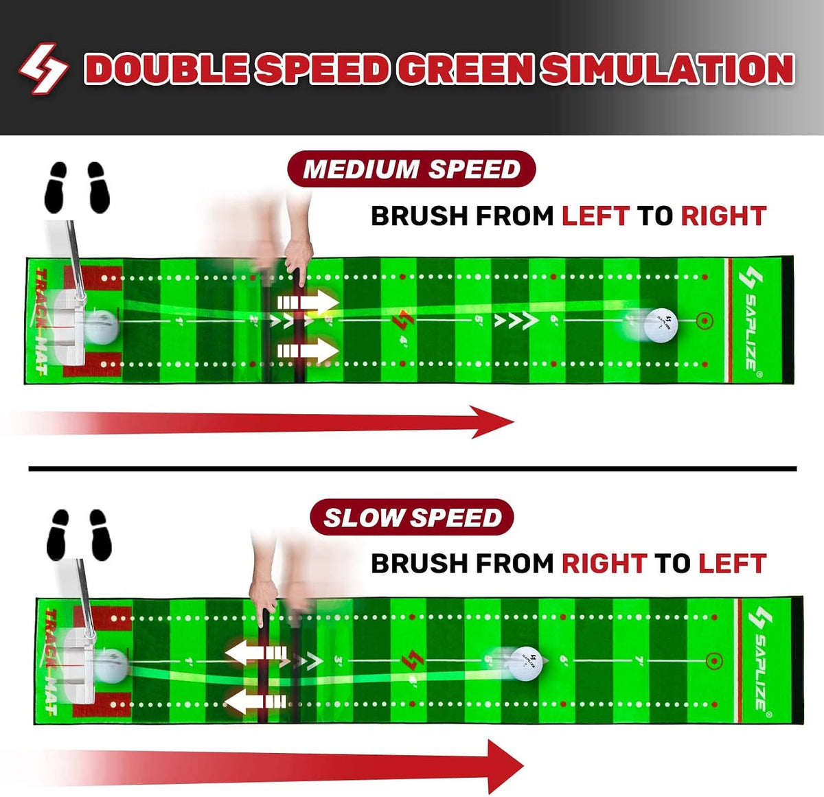SAPLIZE Golf Putting Mat, Visible Ball Traces, with Putting Alignment Mirror, 20in X 10ft Putting Matt for Indoors, Putting Green Practice Training Aid for Home Office
