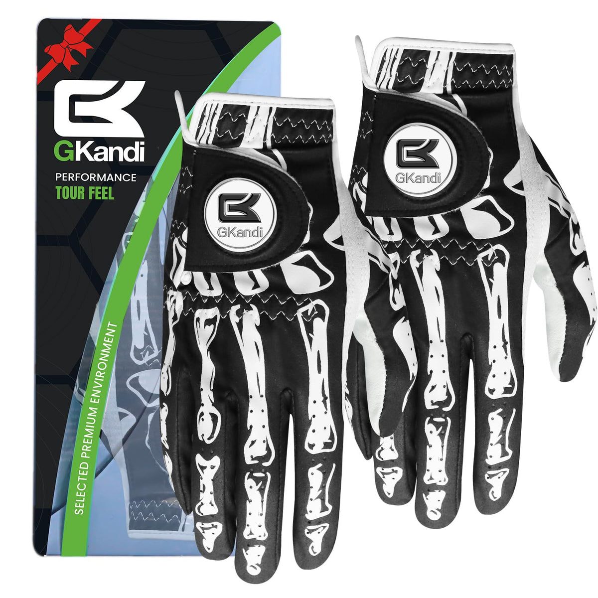 GKandi Mens Golf Gloves 2 Pack All Weather Grip Leather Small Left Hand--Golf World-Color:Black-Size:Large (Worn On Right Hand)-Golf World