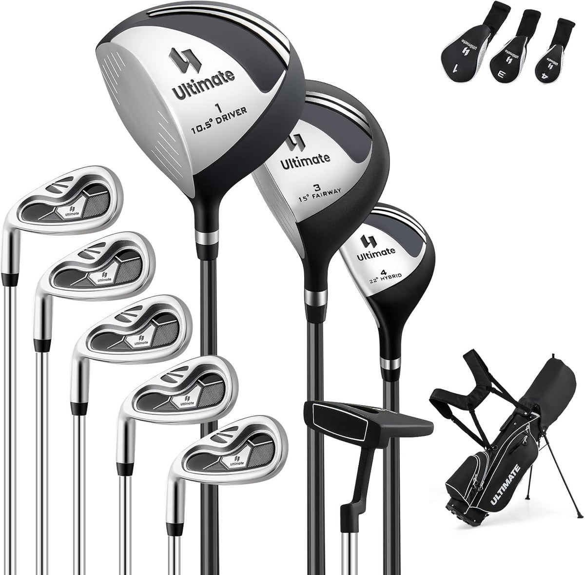Left Handed Golf Club Set for Men 10 Piece Complete Set With Stand Bag--Golf World-Color:Black-Golf World