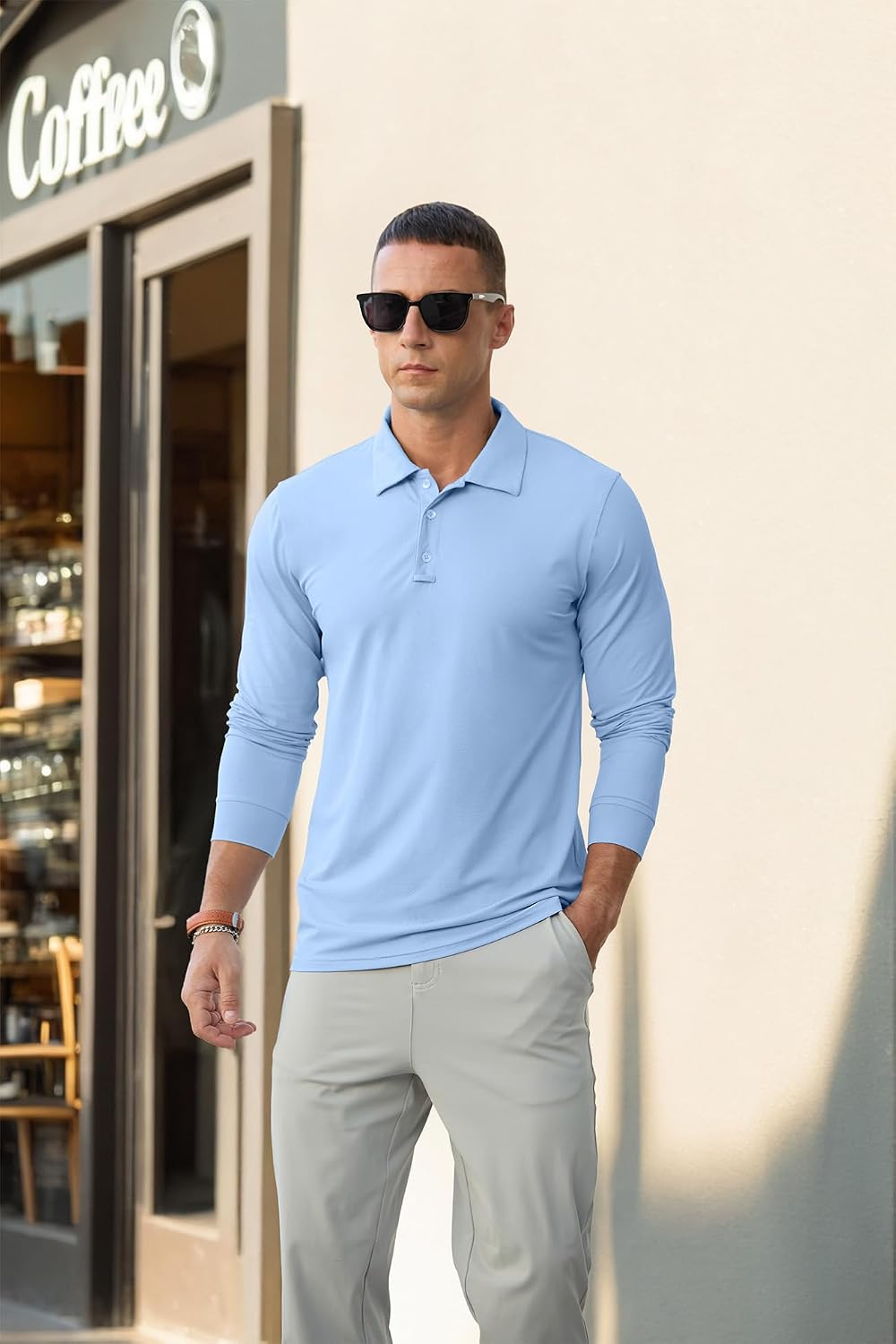 Askdeer Men's Long Sleeve Golf Polo Shirts Lightweight UPF 50+ Performance Collar Shirts Summer Casual Tee