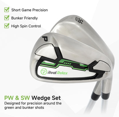 Real Relax 15 Piece Golf Club Set for Men and Women Right Handed Green--Golf World-Golf World