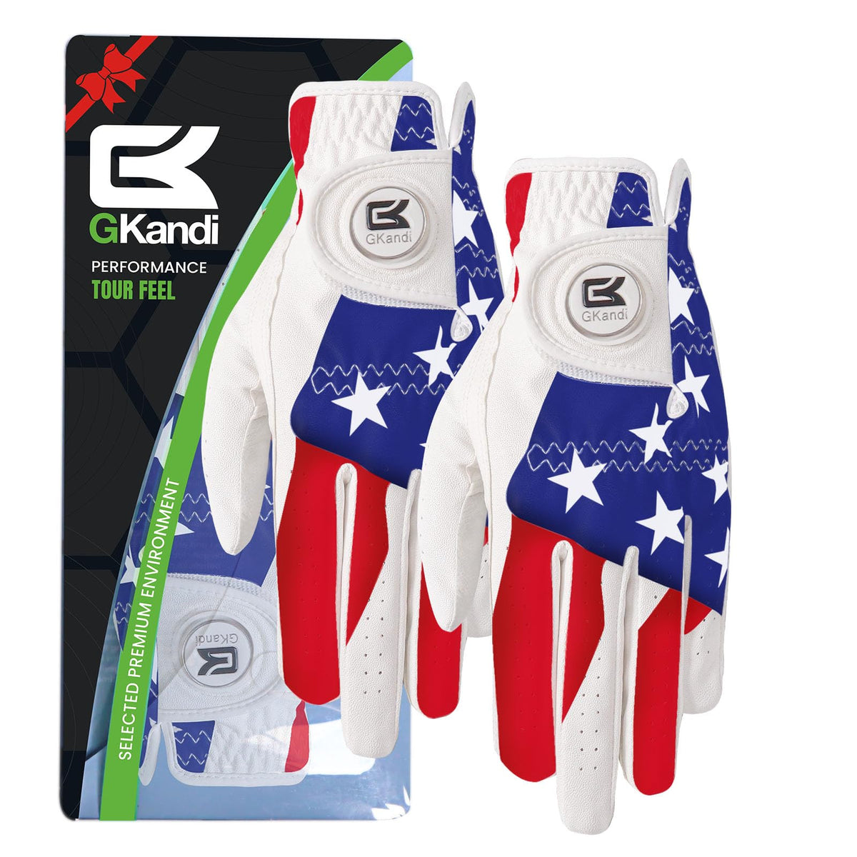 GKandi Mens Golf Gloves 2 Pack All Weather Grip Leather Small Left Hand--Golf World-Color:Usa Flag-Size:Large (Worn On Left Hand)-Golf World