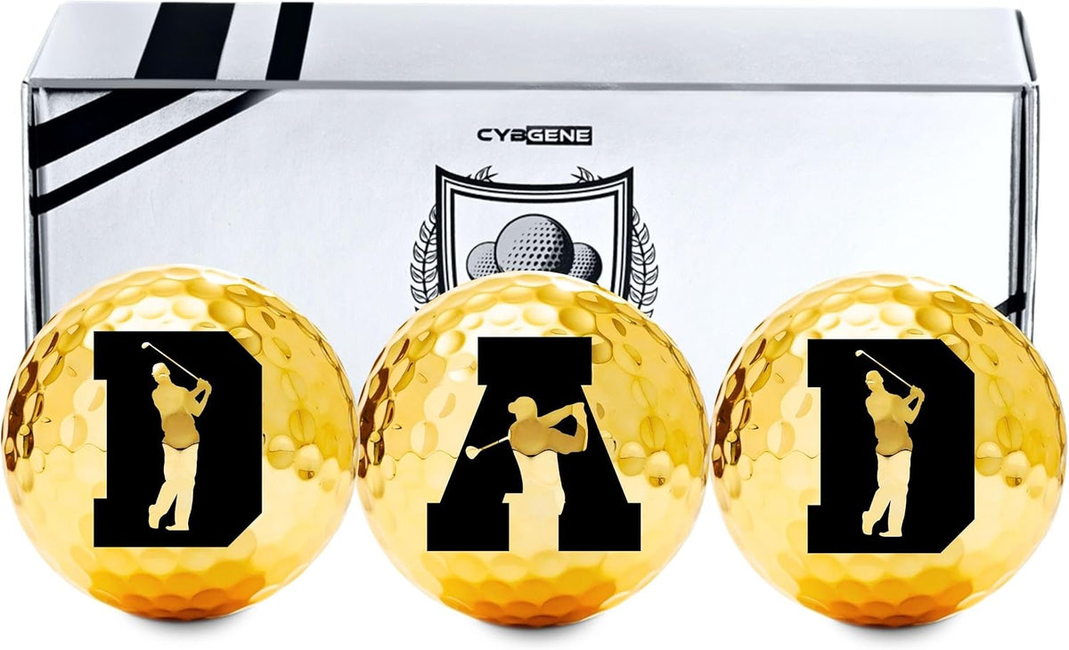 Dad Gifts Golf Balls Set of 3 for Golfer, Husband, Golf Lovers for Father's Day, Birthday, Retirement, Christmas - Gold