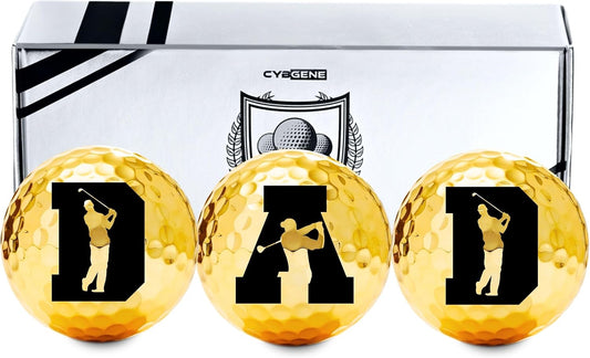 Dad Gifts Golf Balls Set of 3 for Golfer, Husband, Golf Lovers for Father's Day, Birthday, Retirement, Christmas - Gold
