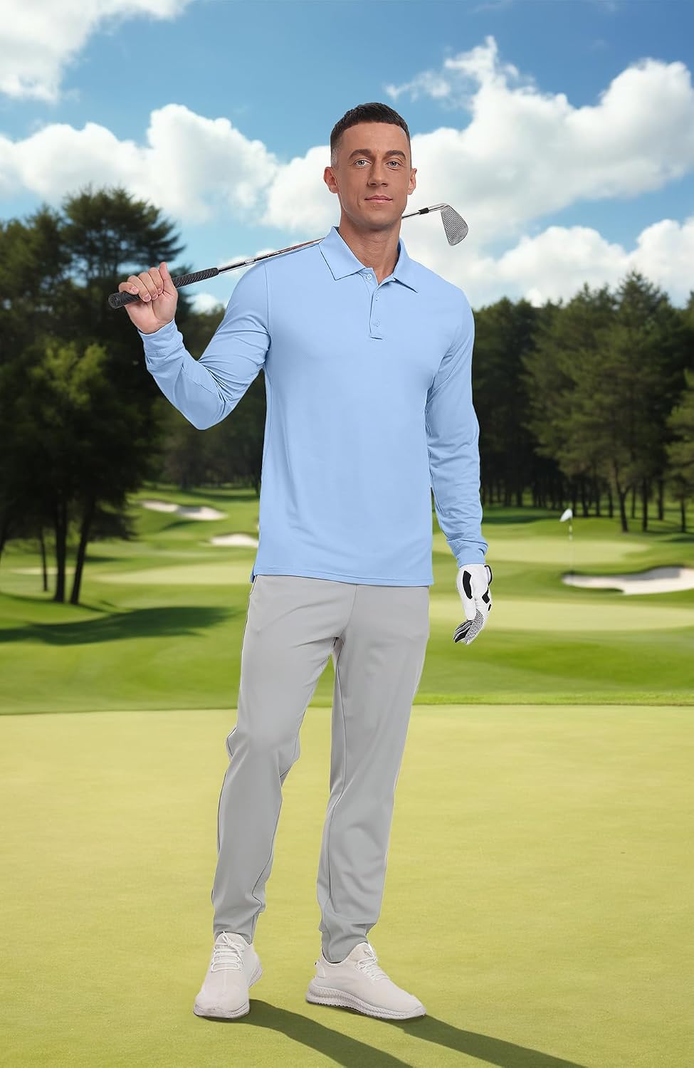 Askdeer Men's Long Sleeve Golf Polo Shirts Lightweight UPF 50+ Performance Collar Shirts Summer Casual Tee