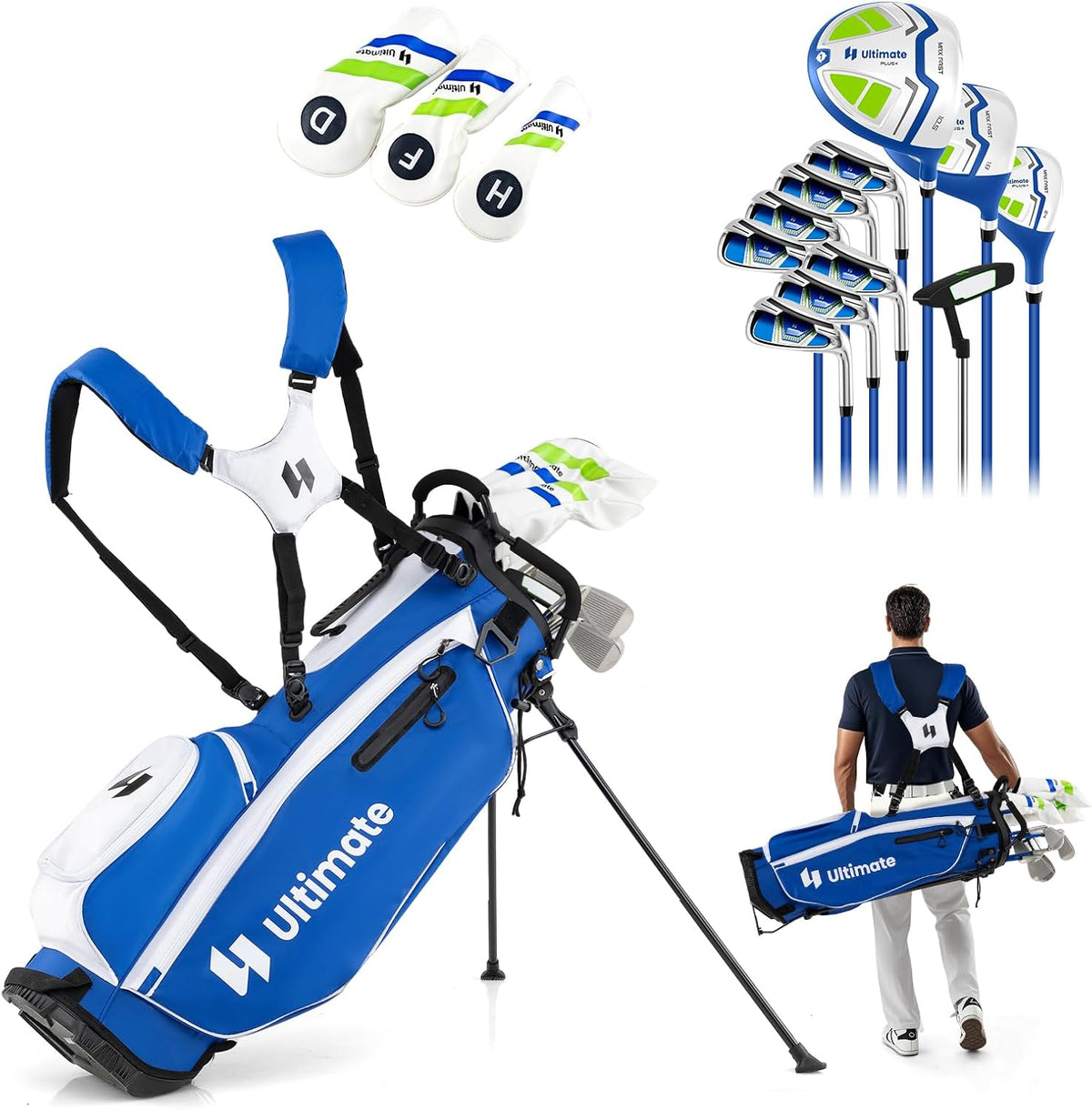 Ultimate Men's Complete Golf Club Set with Stand Bag, Driver and Putter--Golf World-Color:Blue-Golf World