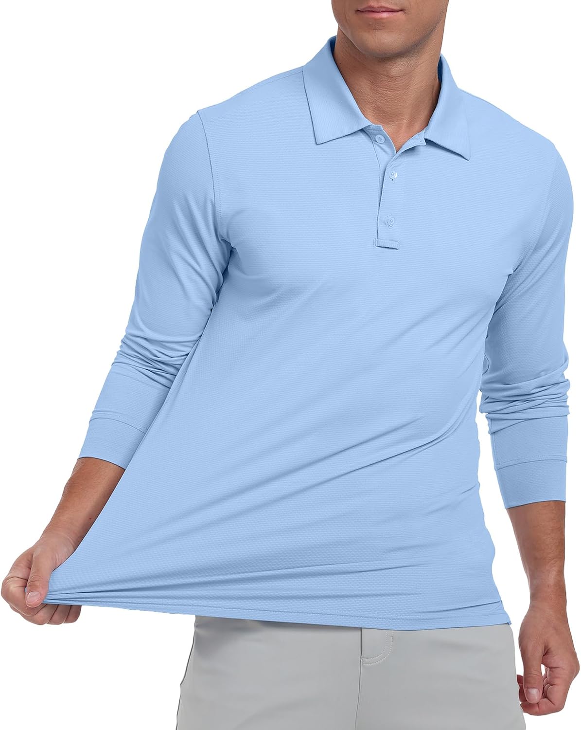Askdeer Men's Long Sleeve Golf Polo Shirts Lightweight UPF 50+ Performance Collar Shirts Summer Casual Tee