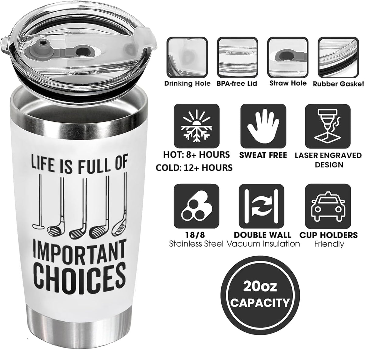 Best Ever 20oz Cup, Golf Presents for Men - Golfer Gifts for Men Unique - Funny Golf Gifts for Him, Father, Dad Uncle, Husband Boyfriend, Golf Lovers