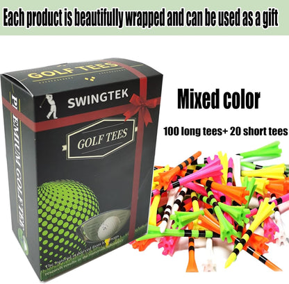 SWINGTEK 120 Pack Unbreakable Plastic Golf Tees 100 Long 20 Short Mixed Colors--Golf World-Golf World