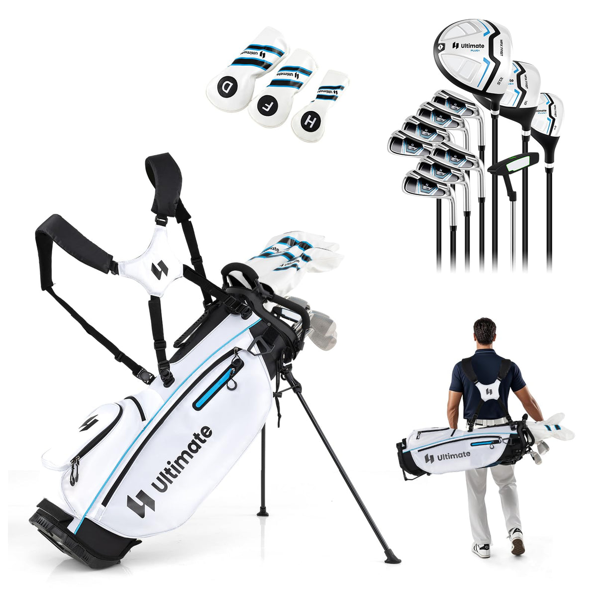 Ultimate Men's Complete Golf Club Set with Stand Bag, Driver and Putter--Golf World-Color:White-Golf World