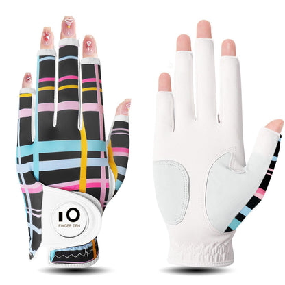 FINGER TEN Women's Golf Gloves Breathable Flexible Polyester Black Pair Size S--Golf World-Color:H Line-Size:S,Pair(Left & Right)-Golf World