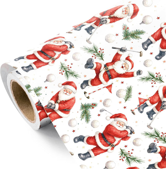 WRAPAHOLIC Christmas Wrapping Paper, Santa Claus with Golf Gift Wrap Paper