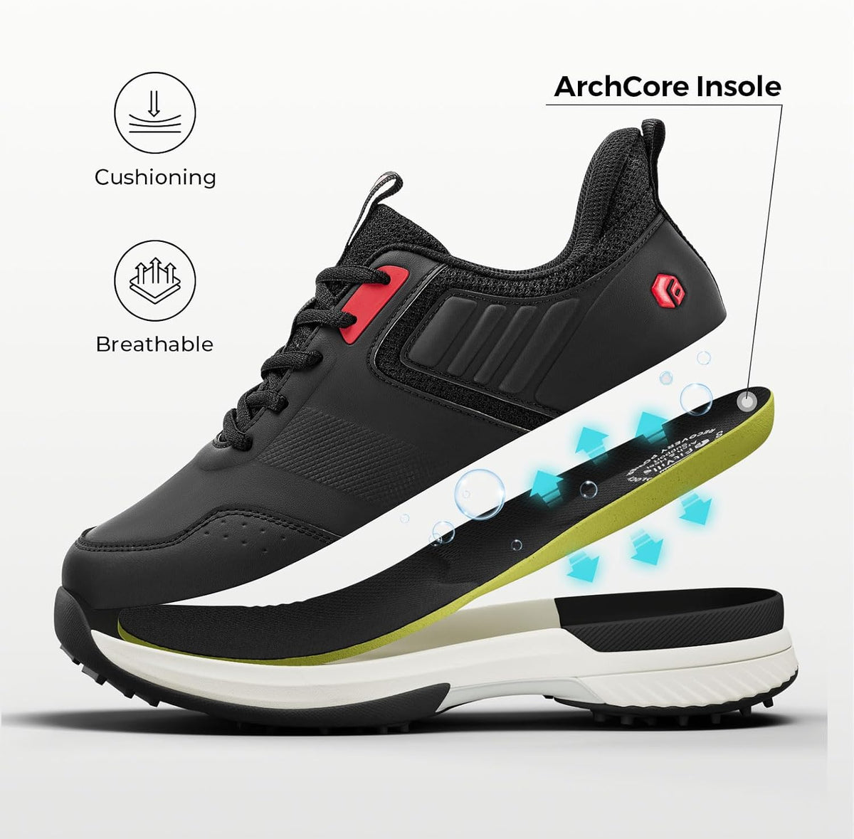 FitVille Wide Mens Golf Shoes Waterproof Spiked Golf Shoes for Men with Arch Support, Slip Resistant, 6 Non-Removable Cleats, Golf Course