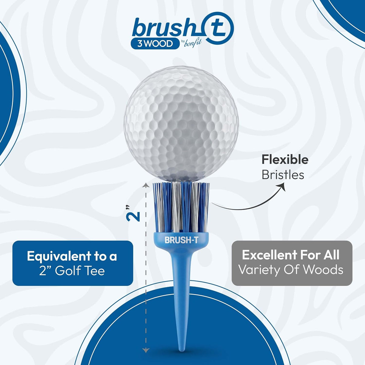 Brush T Premium Golf Tees for Consistent Ball Height and 3 Wood Play