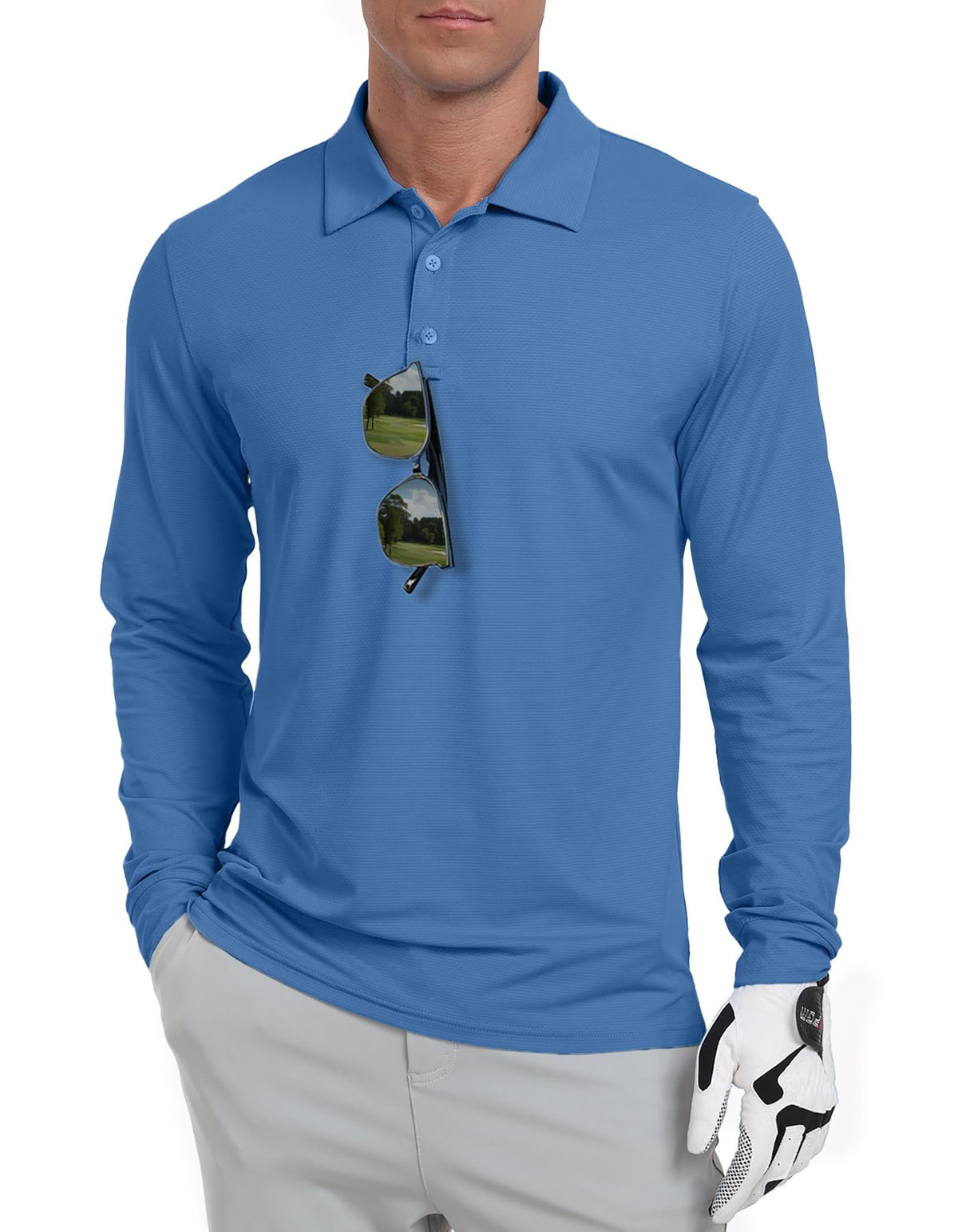 Askdeer Men's Long Sleeve Golf Polo Shirts Lightweight UPF 50+ Performance Collar Shirts Summer Casual Tee