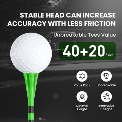 Unbreakable Plastic Golf Tees 60 Pack in 3 Sizes for Driving Range--Golf World-Golf World