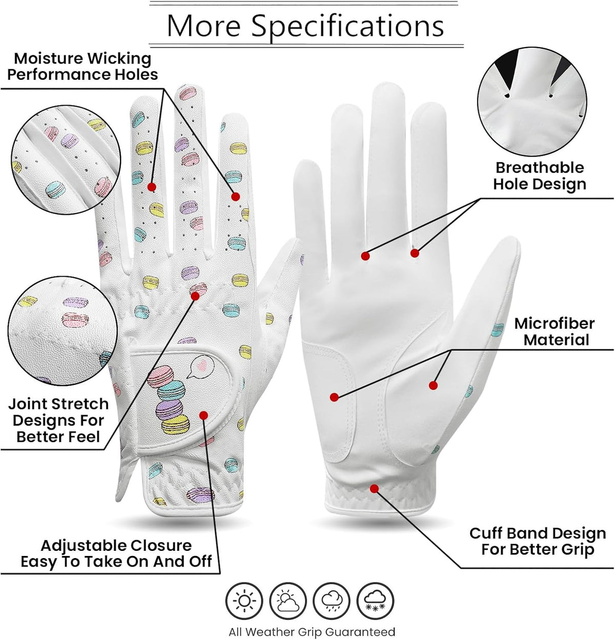 FINGER TEN Womens PU Leather Golf Gloves Breathable Grip 2 Pack--Golf World-Golf World