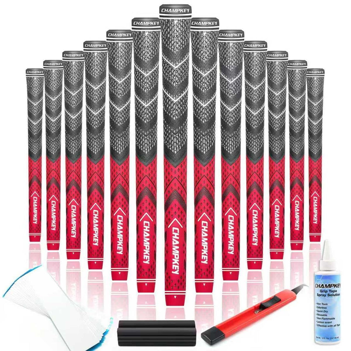 CHAMPKEY Professional Hybrid Golf Grips 13 Pack - Come with All Repair Kits - All Weather Performance and High Feedback Golf Club Grips