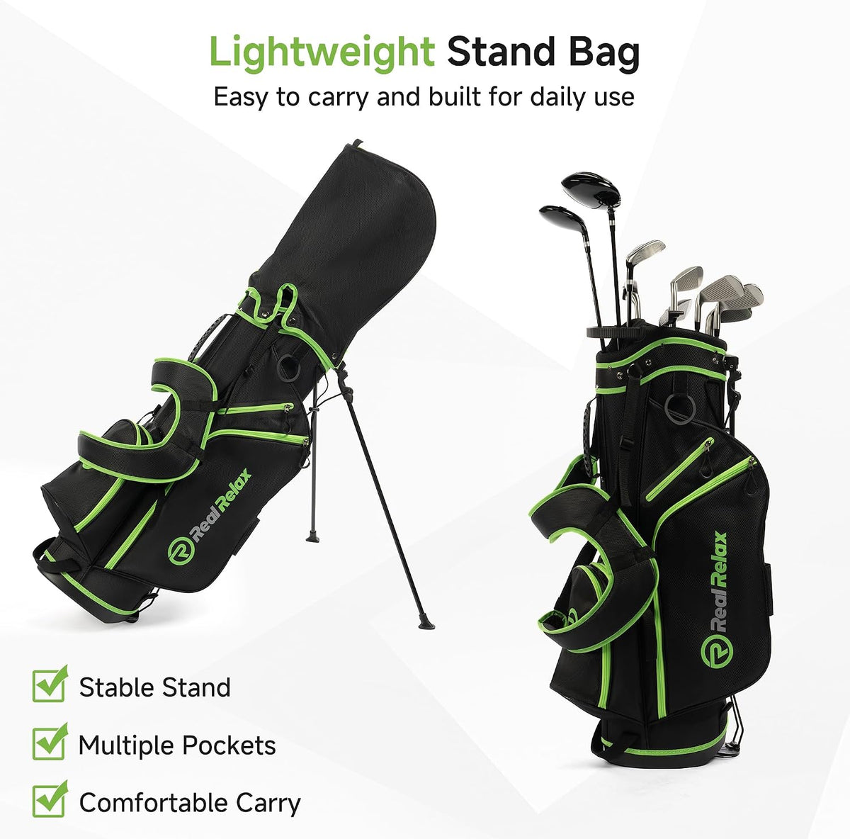 Real Relax 15 Piece Golf Club Set for Men and Women Right Handed Green--Golf World-Golf World
