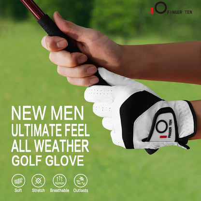 FINGER TEN 3X Large Golf Gloves for Men Left or Right Hand 5 Pack White--Golf World-Golf World